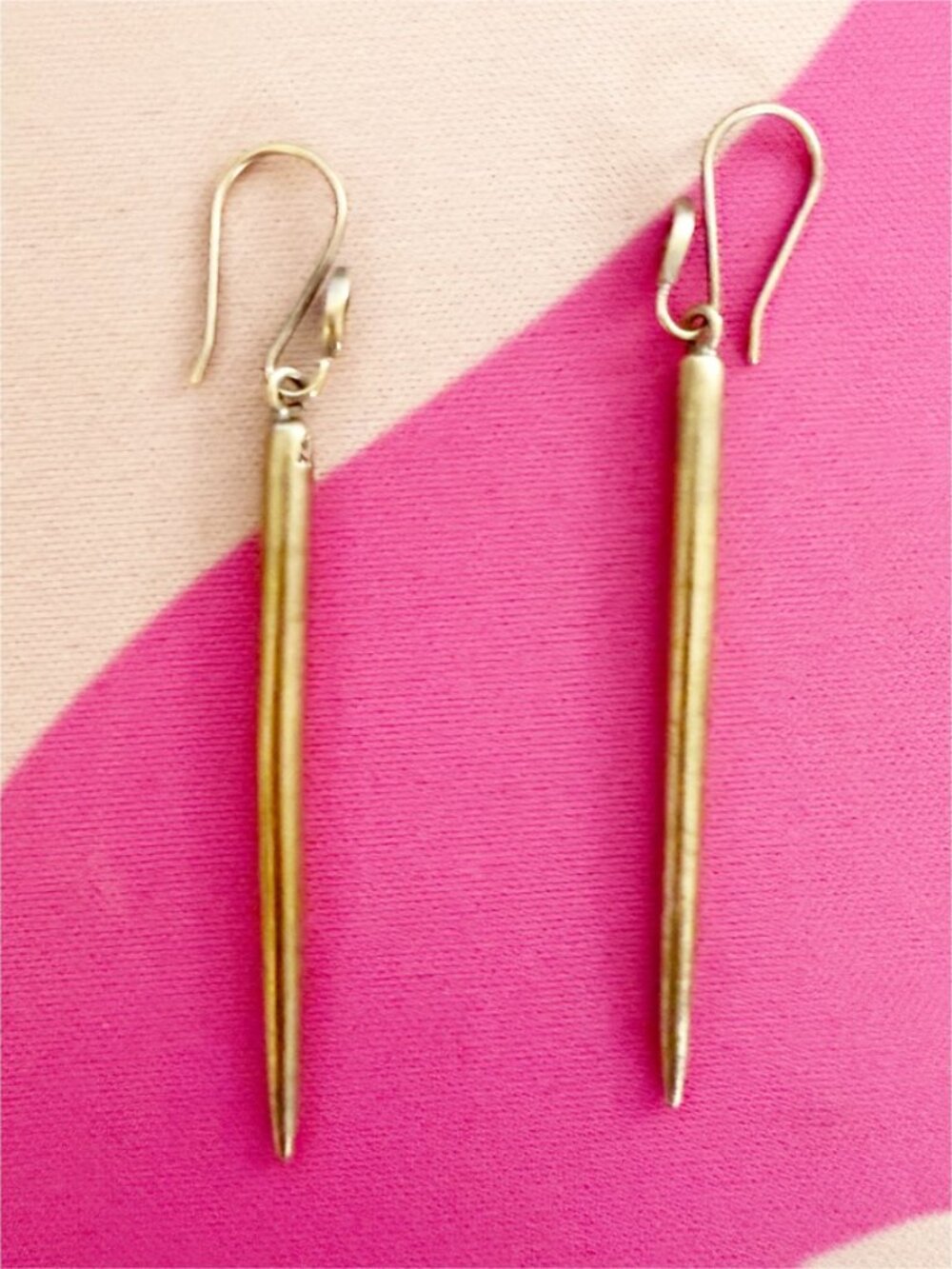 745 Stamped Drop Dangle Pierced Earrings w/ Diamond